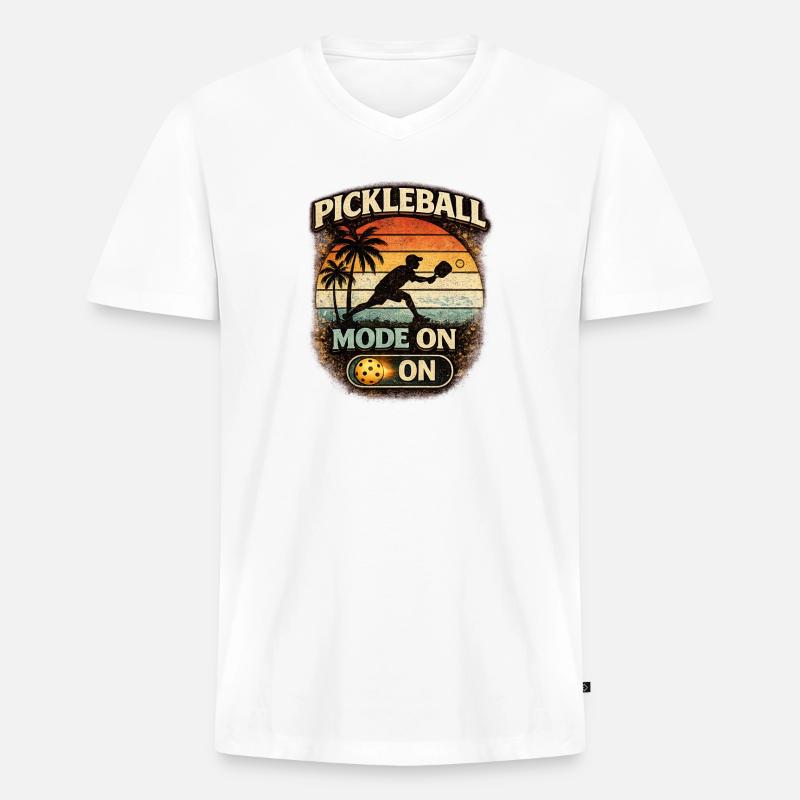 Pickleball Modus An Retro Sunset - Männer Premium Bio T-Shirt mit V-Ausschnitt - Weiß