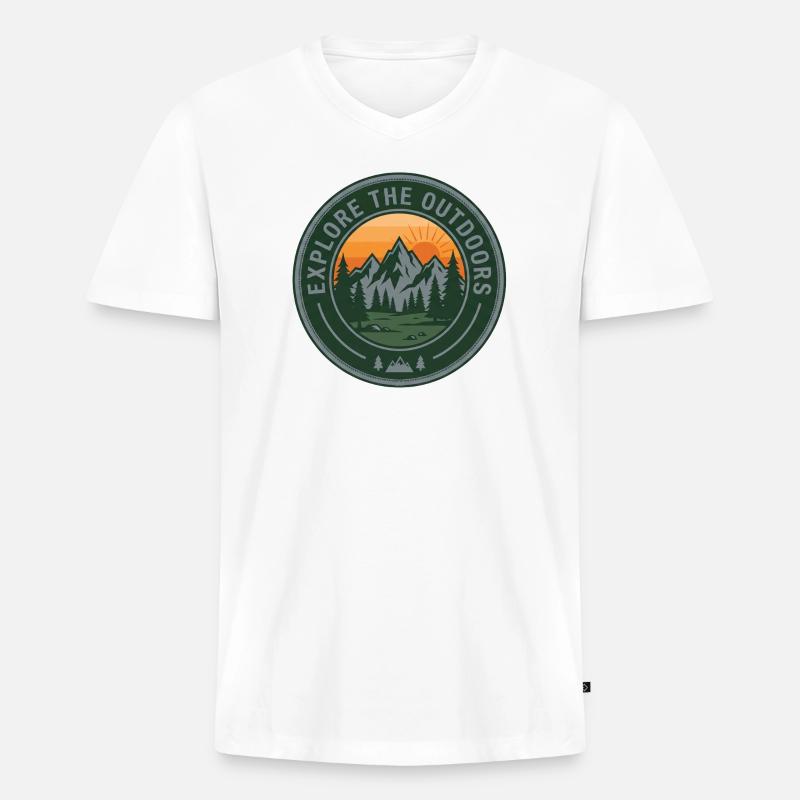 Explore Outdoors Berge - Männer Premium Bio T-Shirt mit V-Ausschnitt - Weiß