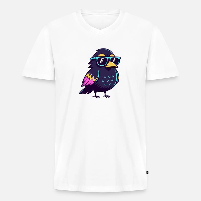 Solarblauer Hipster-Vogel - Männer Premium Bio T-Shirt mit V-Ausschnitt - Weiß