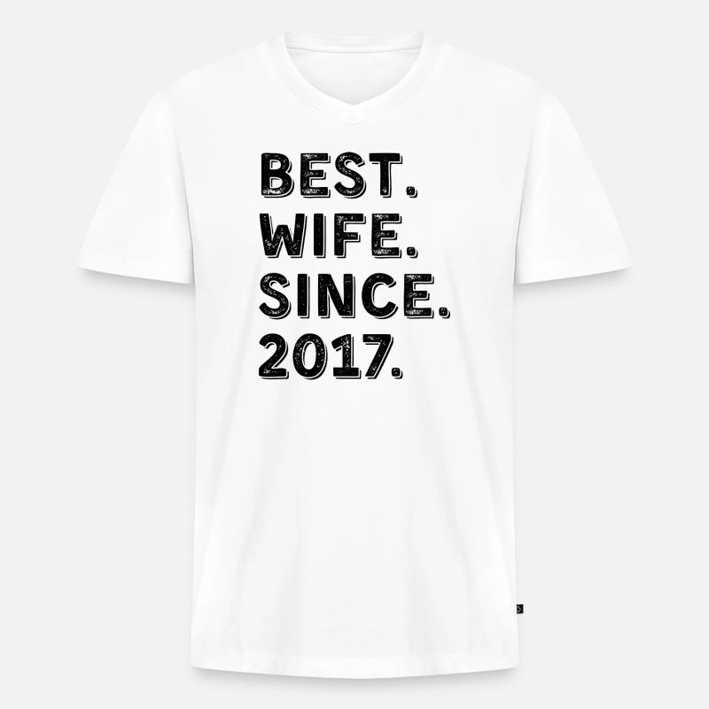 Beste Ehefrau seit 2017 9-jähriges Jubiläumsgeschenk - Männer Premium Bio T-Shirt mit V-Ausschnitt - Weiß