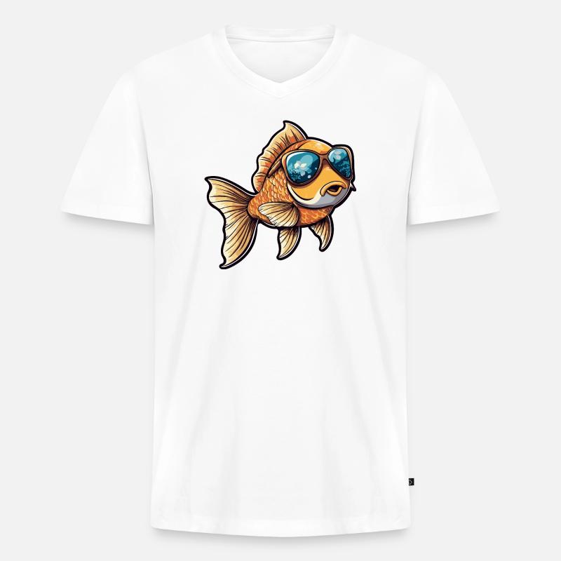 Goldfisch Comic Urlaub - Männer Premium Bio T-Shirt mit V-Ausschnitt - Weiß