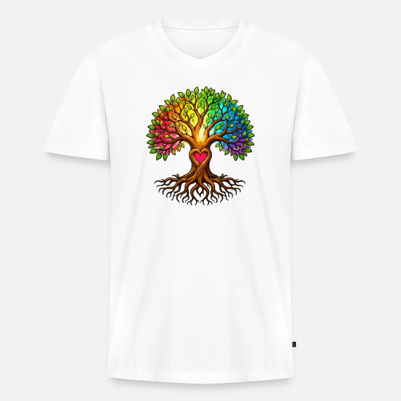 Baumherz Lebensbaum Regenbogen - Männer Premium Bio T-Shirt mit V-Ausschnitt - Weiß