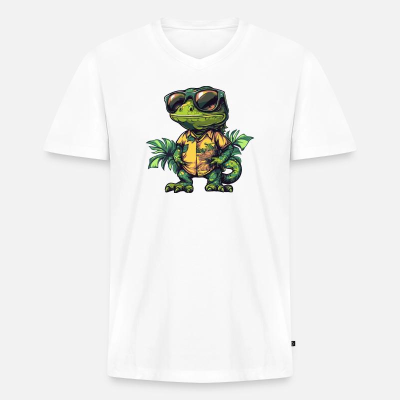 Chameleon Comic Urlaub - Männer Premium Bio T-Shirt mit V-Ausschnitt - Weiß