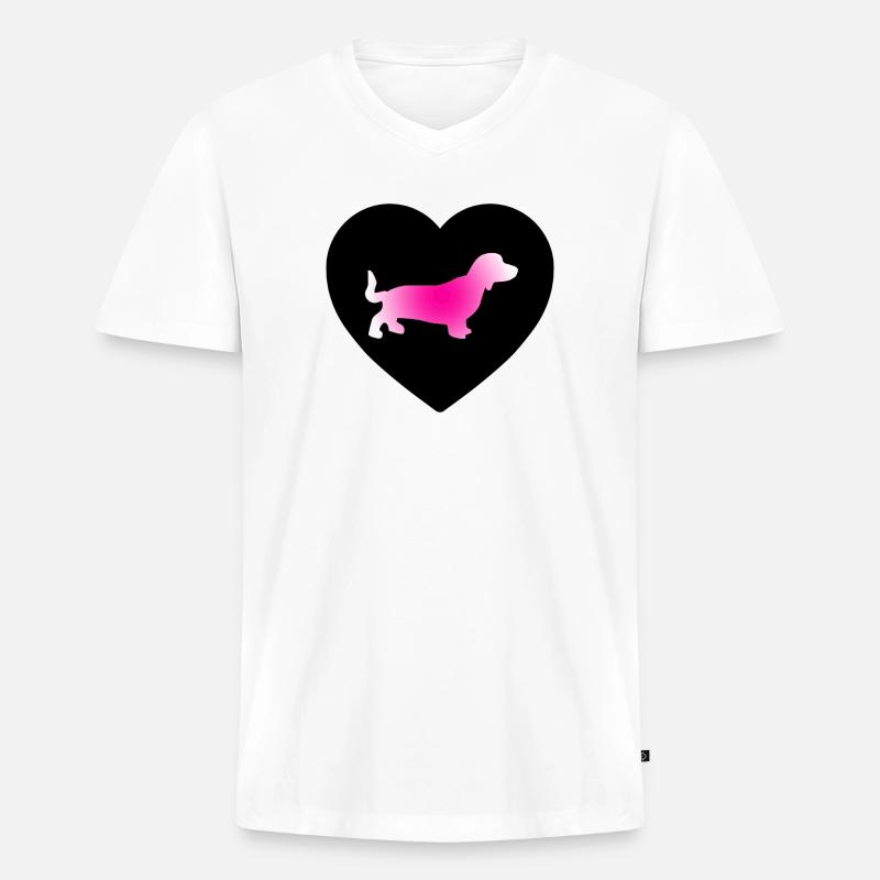 Dackel - Männer Premium Bio T-Shirt mit V-Ausschnitt - Weiß