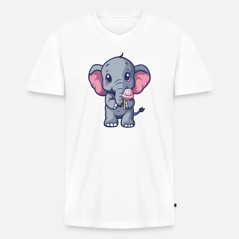 Kleiner Elefant Eiscreme Freund - Männer Premium Bio T-Shirt mit V-Ausschnitt - Weiß