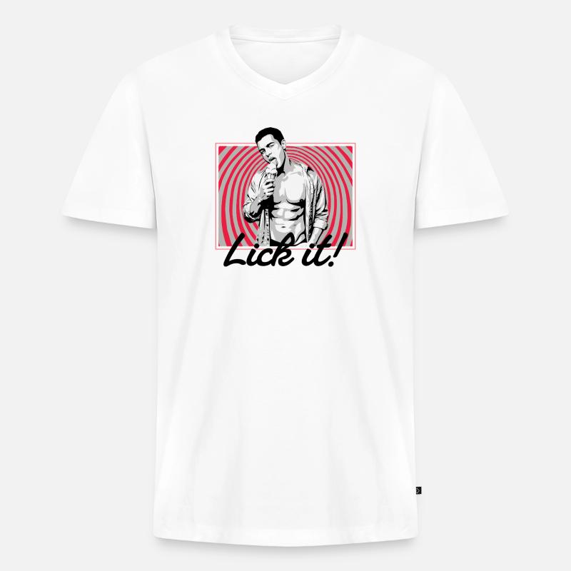 Retro Pop Art: Eiscreme Pose - Männer Premium Bio T-Shirt mit V-Ausschnitt - Weiß