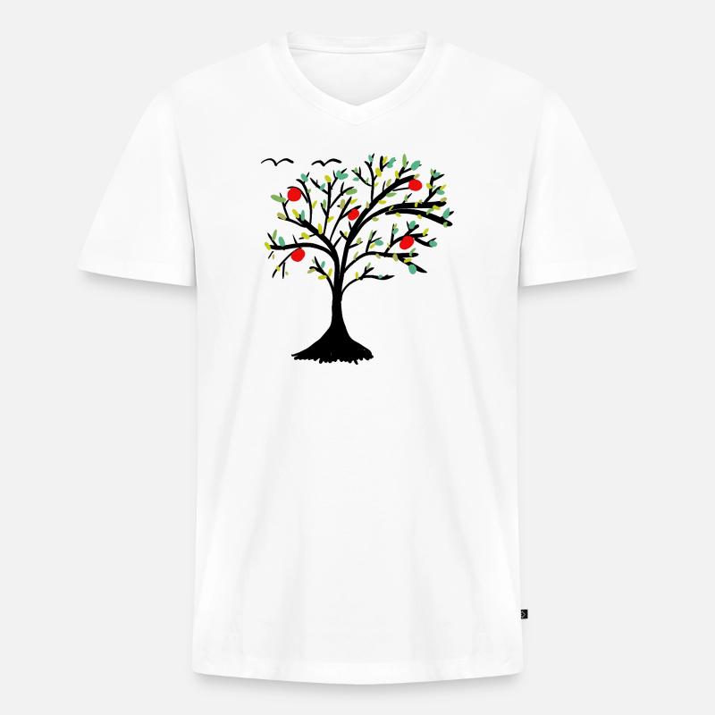 Apfelbaum Baum Garten Apfel  - Männer Premium Bio T-Shirt mit V-Ausschnitt - Weiß