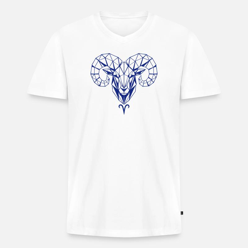 Geometrischer Widderkopf Polygon - Männer Premium Bio T-Shirt mit V-Ausschnitt - Weiß