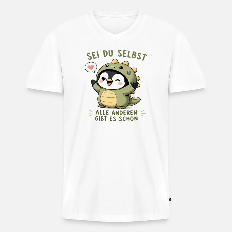 Sei du selbst - Pinguin - Männer Premium Bio T-Shirt mit V-Ausschnitt - Weiß