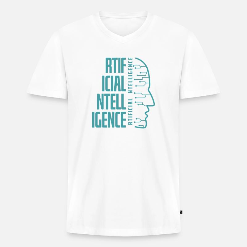 Artificial Intelligence Circuit Face Design - Männer Premium Bio T-Shirt mit V-Ausschnitt - Weiß