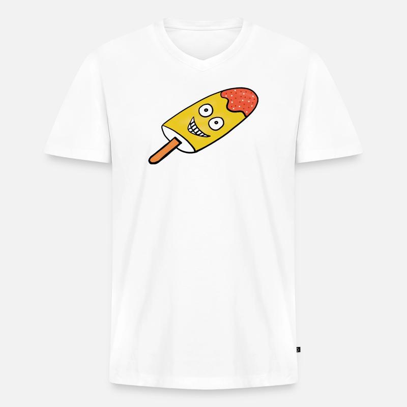 Fröhliches Zitronen-Eis Eiskrem Kinder  - Männer Premium Bio T-Shirt mit V-Ausschnitt - Weiß