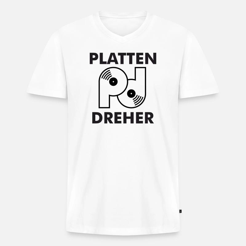 Plattendreher Logo mit Schriftzug - Männer Premium Bio T-Shirt mit V-Ausschnitt - Weiß
