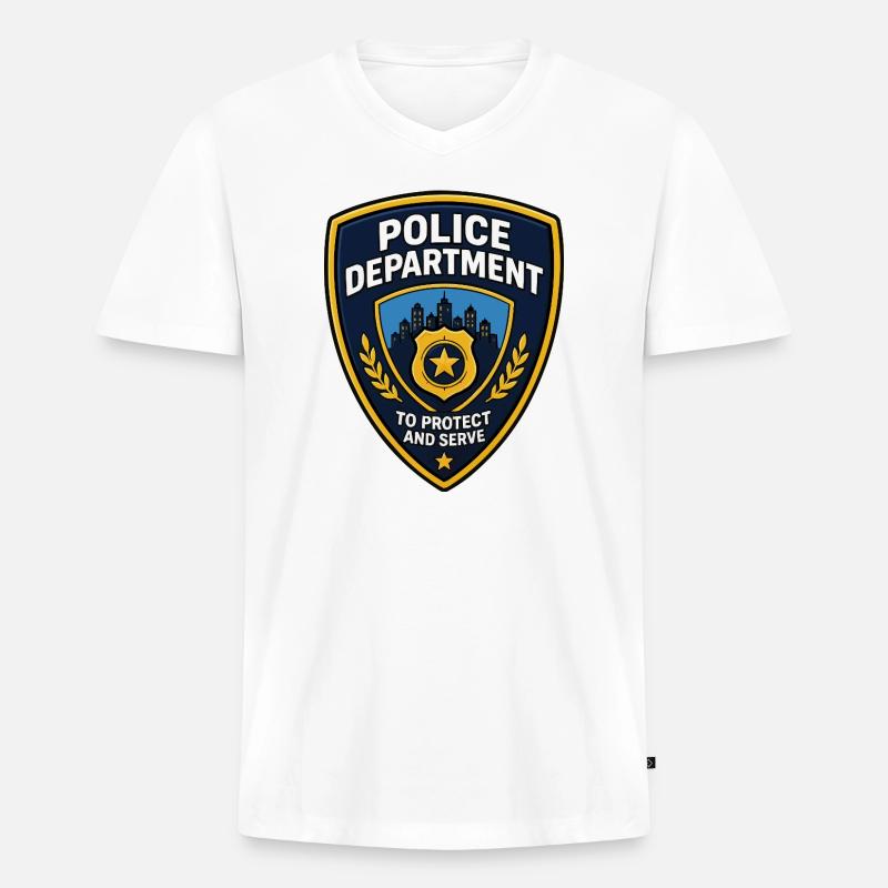 Polizei Abzeichen Patch Stadt Skyline - Männer Premium Bio T-Shirt mit V-Ausschnitt - Weiß