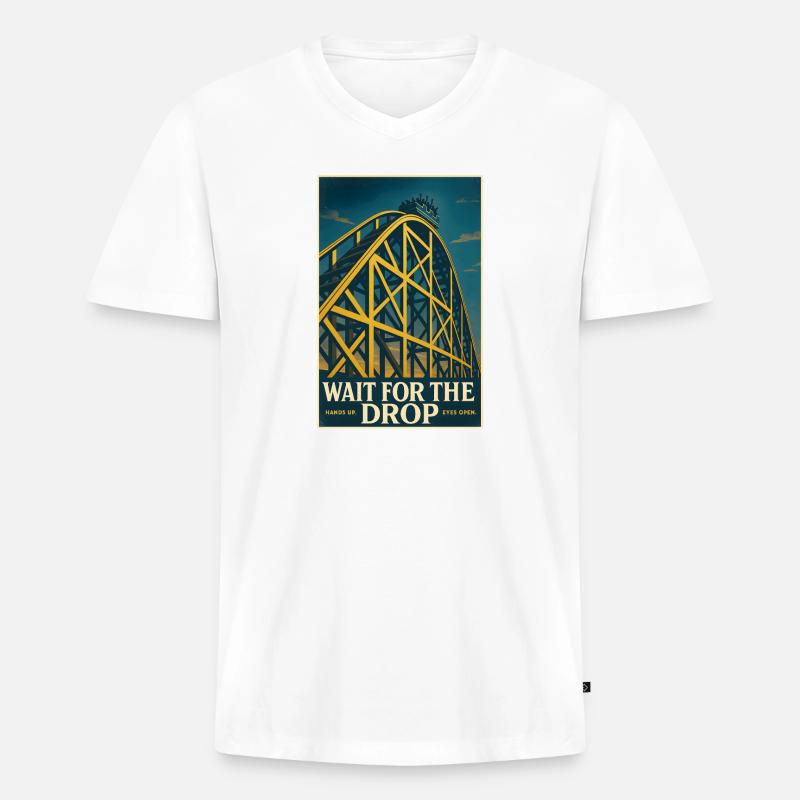 Warte auf den Drop | Achterbahn Thrill - Männer Premium Bio T-Shirt mit V-Ausschnitt - Weiß