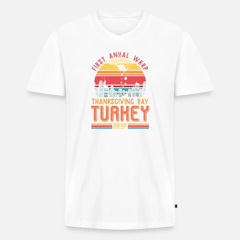 Thanksgiving Turkey Drop Retro Geschenk - Männer Premium Bio T-Shirt mit V-Ausschnitt - Weiß