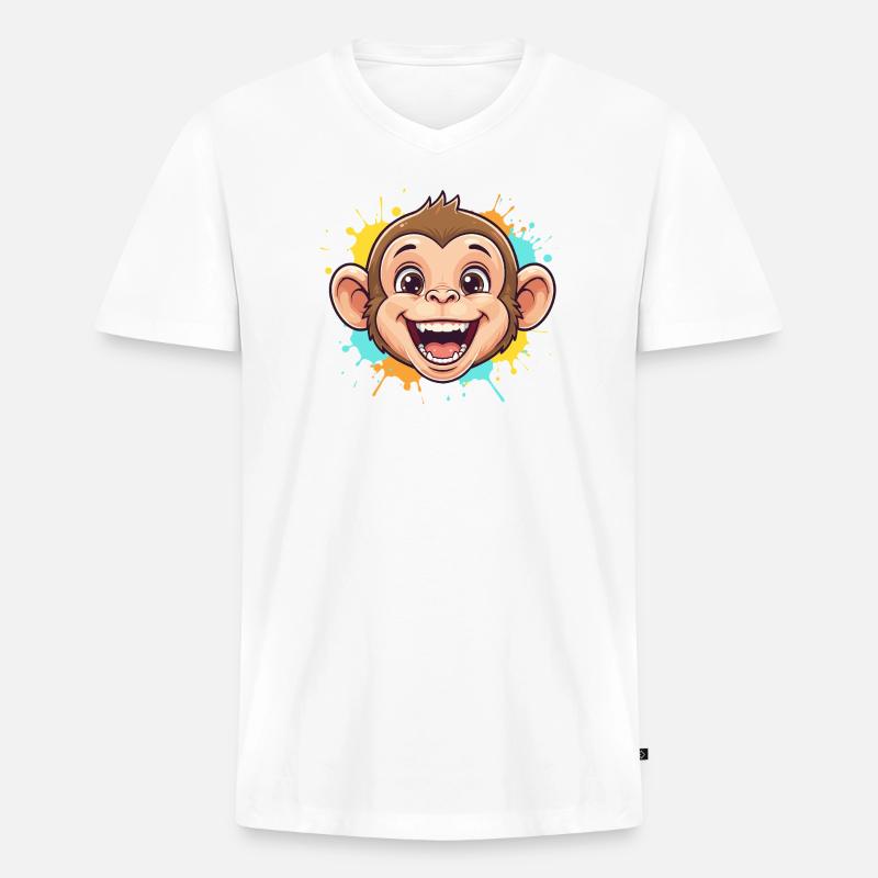Fröhlicher Affe mit Farbspritzern - Männer Premium Bio T-Shirt mit V-Ausschnitt - Weiß
