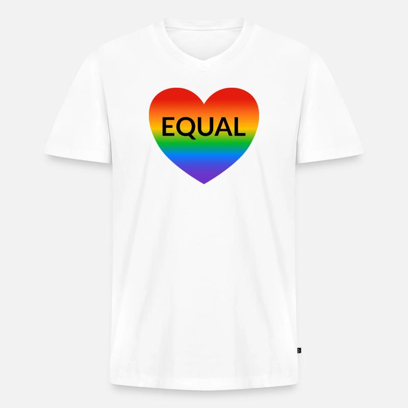 Gleiches Herz Regenbogenstolz - Männer Premium Bio T-Shirt mit V-Ausschnitt - Weiß