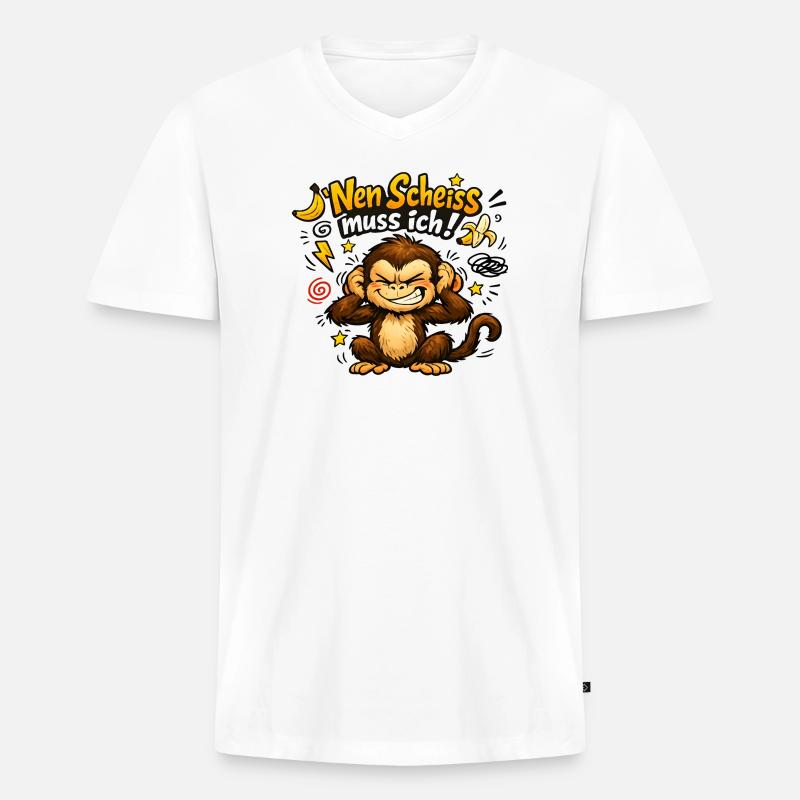 Nen Scheiss Muss Ich Affe - Männer Premium Bio T-Shirt mit V-Ausschnitt - Weiß