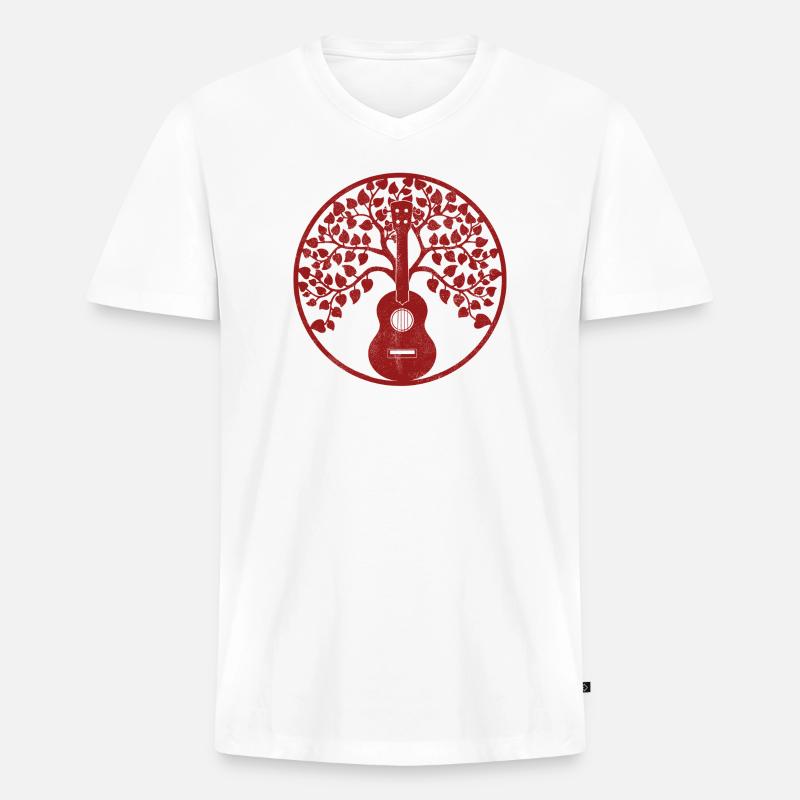 Ukulele tree mandala red - Männer Premium Bio T-Shirt mit V-Ausschnitt - Weiß
