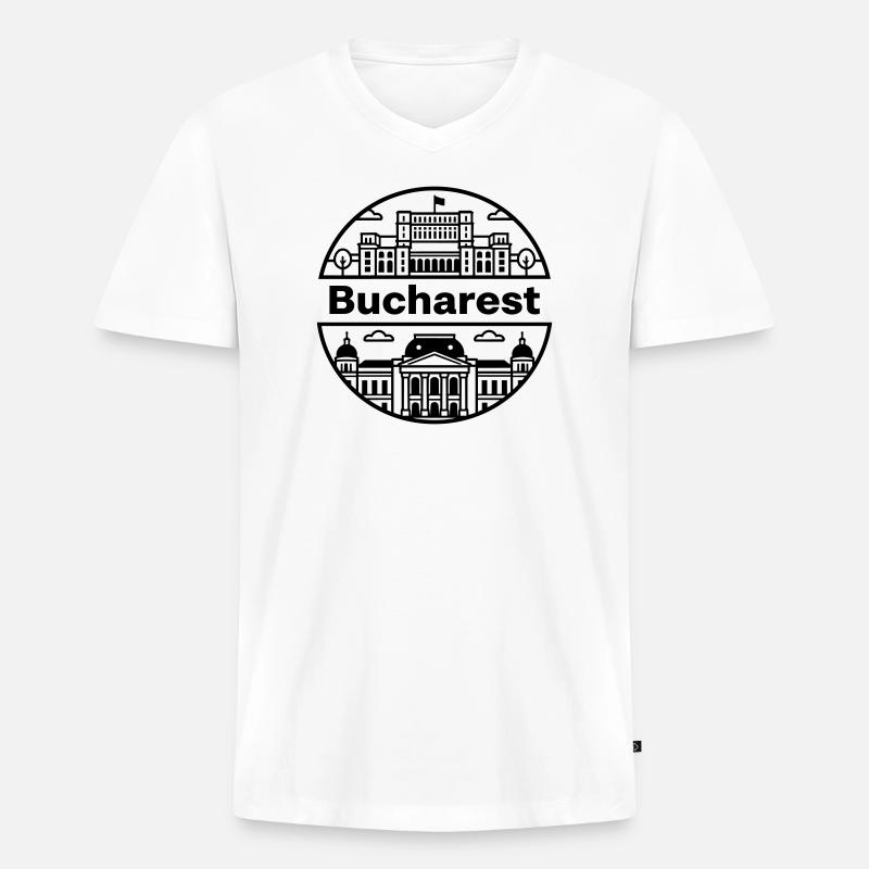 Bukarest - Männer Premium Bio T-Shirt mit V-Ausschnitt - Weiß