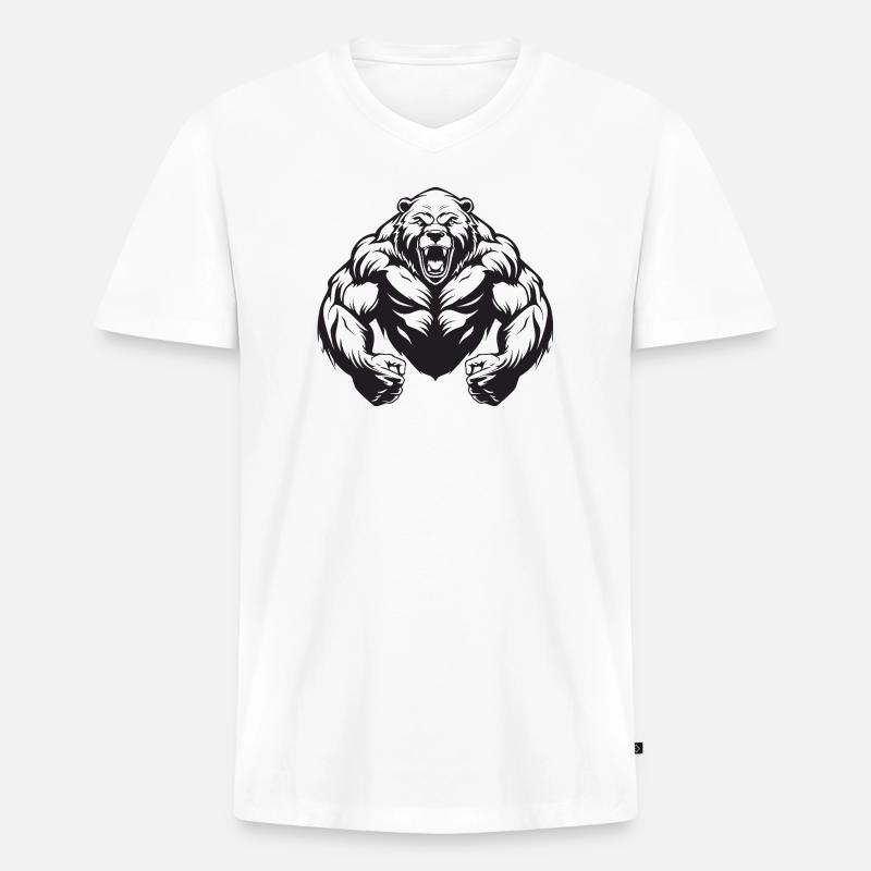 Grizzly Bär Workout - Männer Premium Bio T-Shirt mit V-Ausschnitt - Weiß