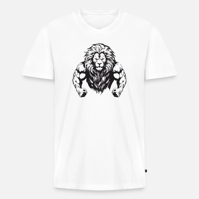Löwe Muskeln - Männer Premium Bio T-Shirt mit V-Ausschnitt - Weiß
