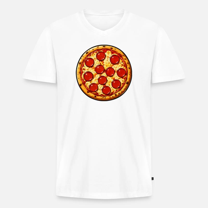 Pepperoni Pizza Illustration Comicstil - Männer Premium Bio T-Shirt mit V-Ausschnitt - Weiß