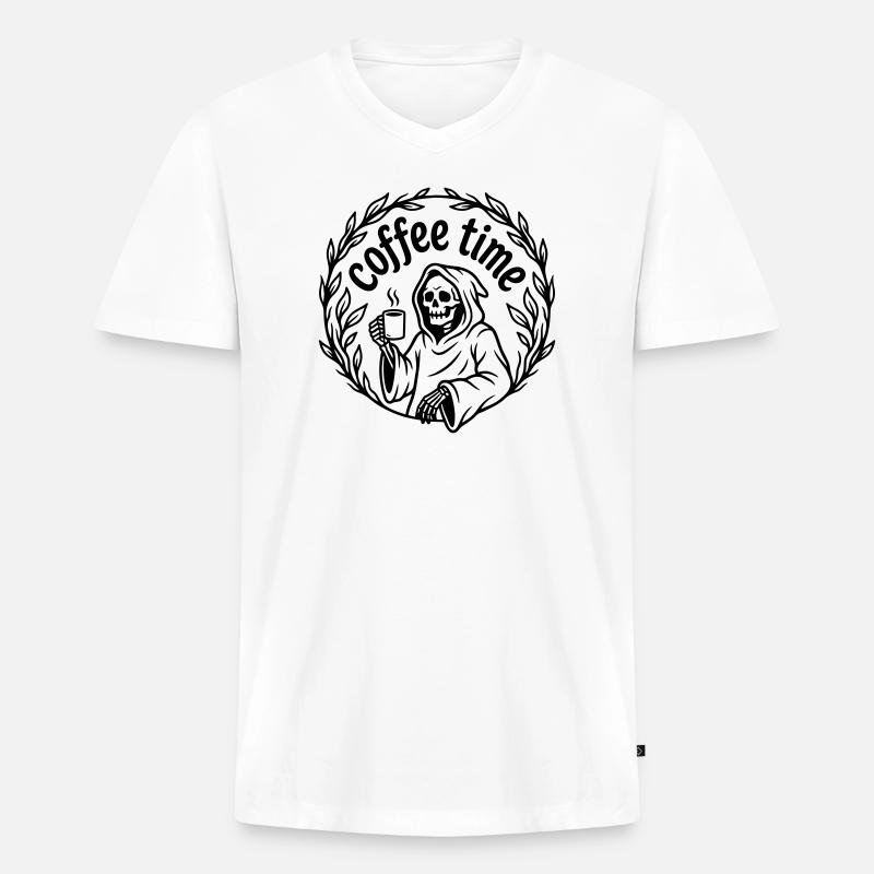 Kaffeezeit - Männer Premium Bio T-Shirt mit V-Ausschnitt - Weiß