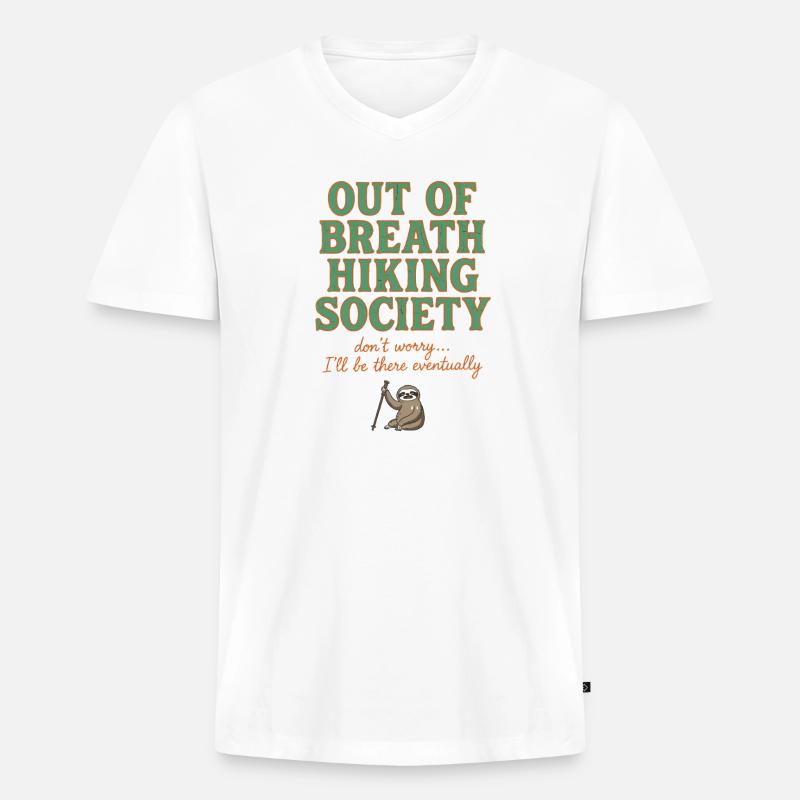 Außer Atem Wandergesellschaft - Männer Premium Bio T-Shirt mit V-Ausschnitt - Weiß