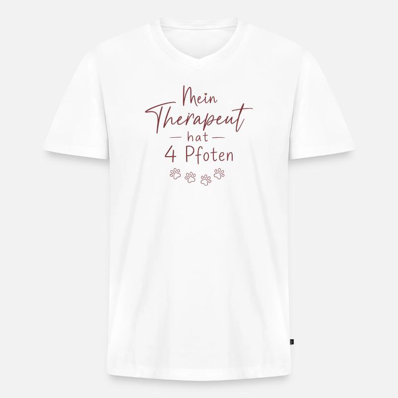 Mein Therapeut hat Vier Pfoten - Männer Premium Bio T-Shirt mit V-Ausschnitt - Weiß