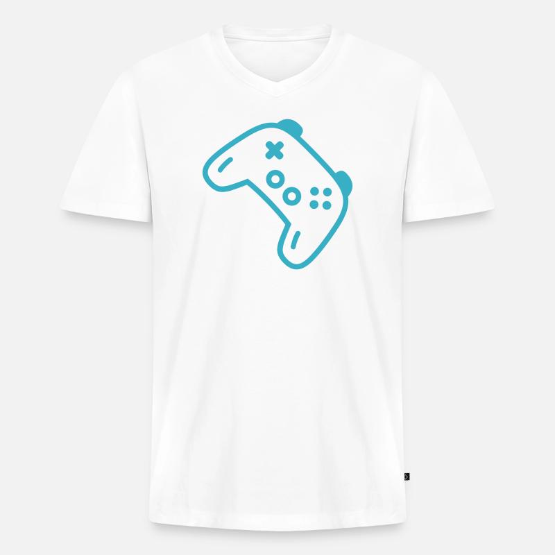 Türkise Controller-Silhouette - Männer Premium Bio T-Shirt mit V-Ausschnitt - Weiß