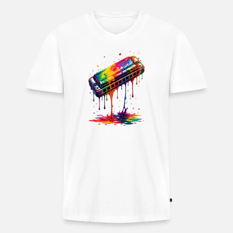 Mundharmonika mit tropfender Farbe - Männer Premium Bio T-Shirt mit V-Ausschnitt - Weiß