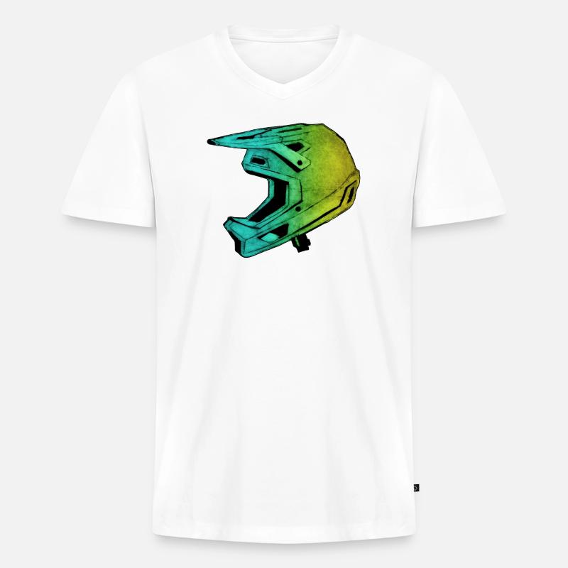 MTB FullFace Helm - handgeschnitzte Druckvorlage - Männer Premium Bio T-Shirt mit V-Ausschnitt - Weiß