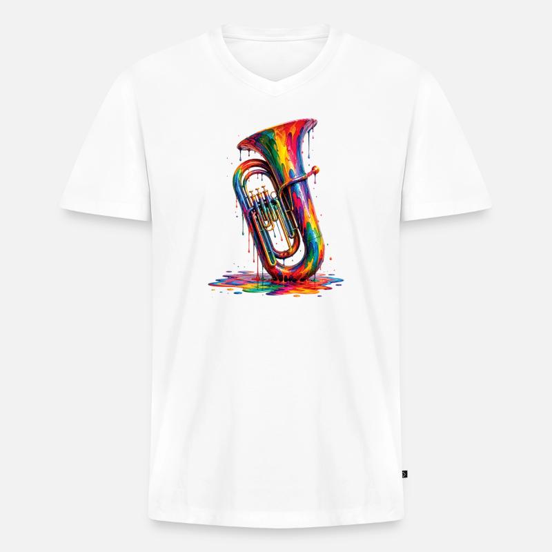 Tuba mit tropfender Farbe - Männer Premium Bio T-Shirt mit V-Ausschnitt - Weiß