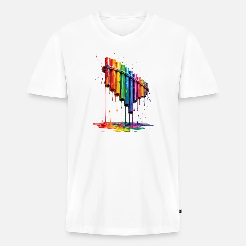 Panflöte mit tropfender Farbe - Männer Premium Bio T-Shirt mit V-Ausschnitt - Weiß