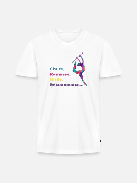 Chute-_Ramasse-_Recommence-- - T-shirt encolure en V Premium bio Homme - blanc