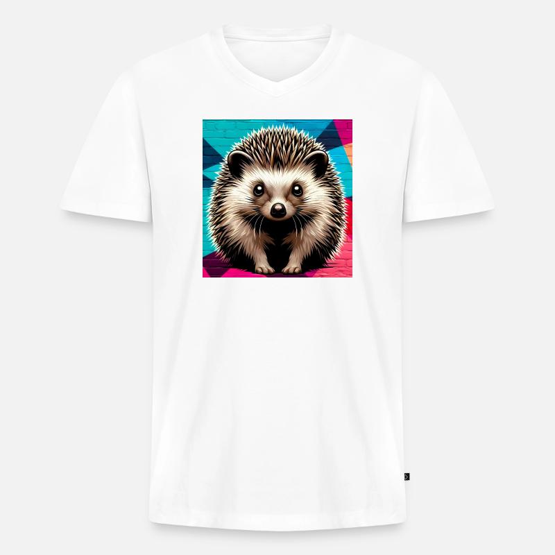 Igel - Männer Premium Bio T-Shirt mit V-Ausschnitt - Weiß