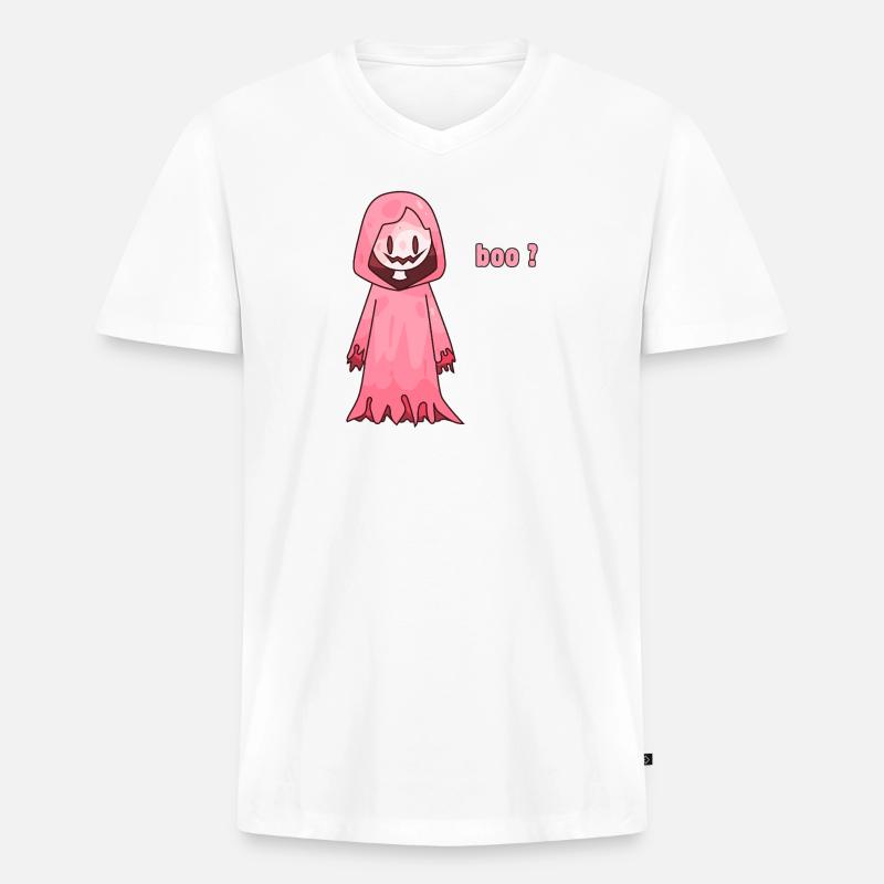 Süßer pinker Halloween-Geist sagt Buh? - Männer Premium Bio T-Shirt mit V-Ausschnitt - Weiß