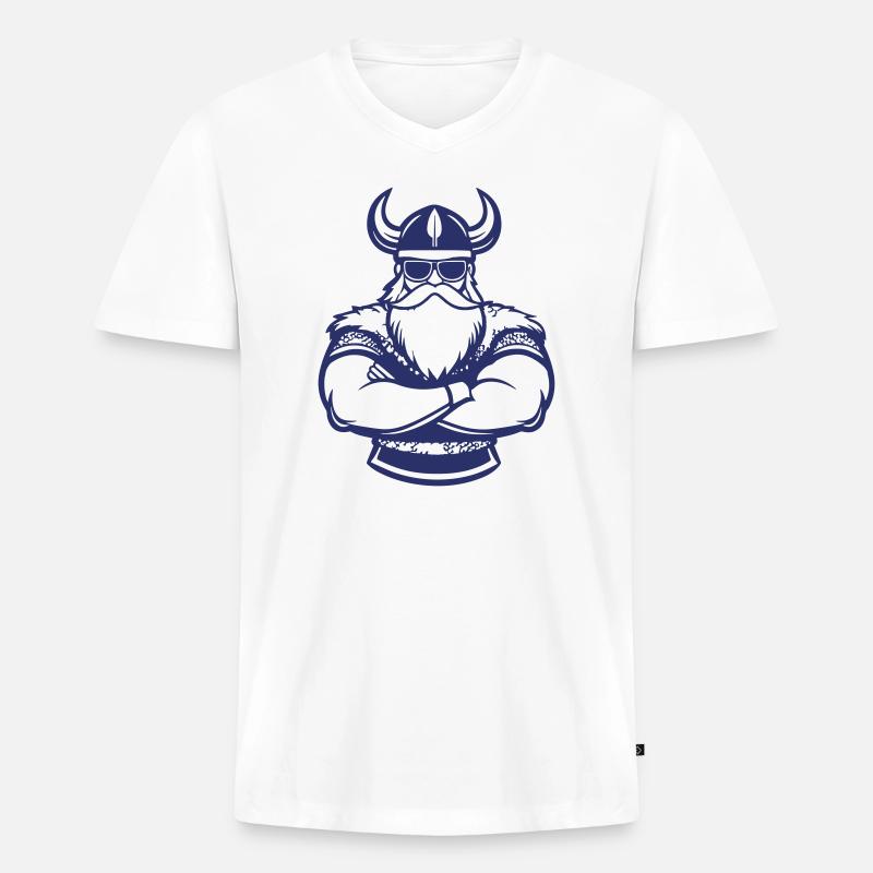 Wikinger mit Hornhelm und Bart - Männer Premium Bio T-Shirt mit V-Ausschnitt - Weiß