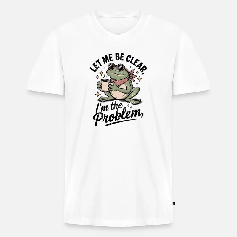 Koffeinhaltiger Frosch: Ich bin das Problem - Männer Premium Bio T-Shirt mit V-Ausschnitt - Weiß