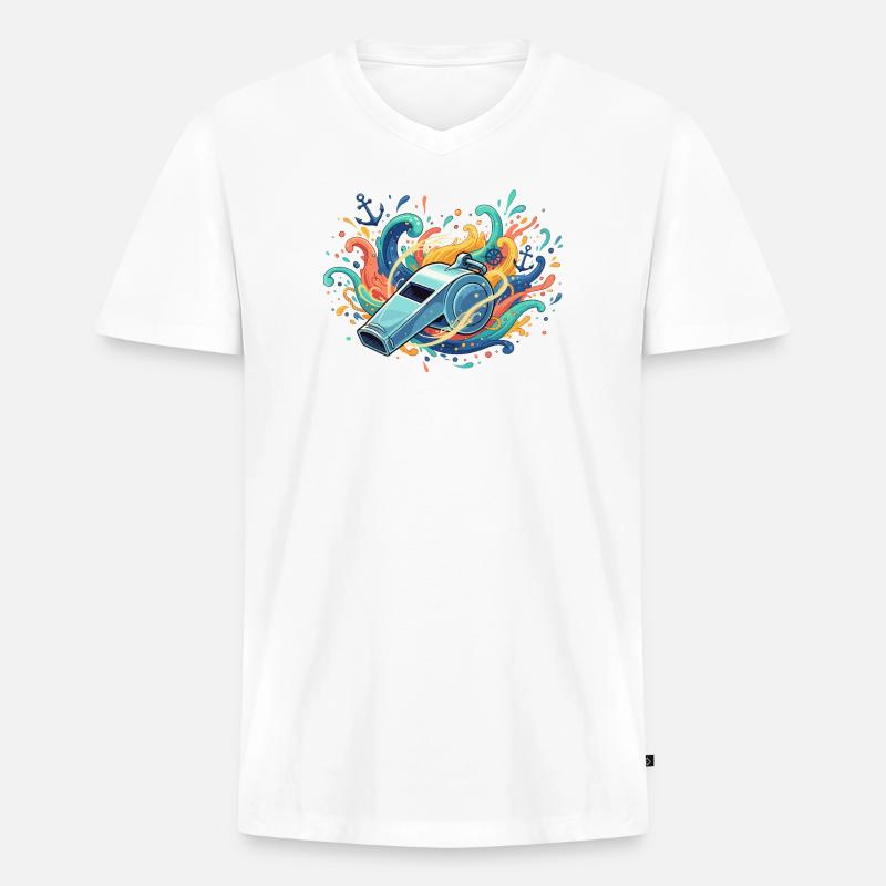 Maritime Pfeife im Farbschwall - Männer Premium Bio T-Shirt mit V-Ausschnitt - Weiß