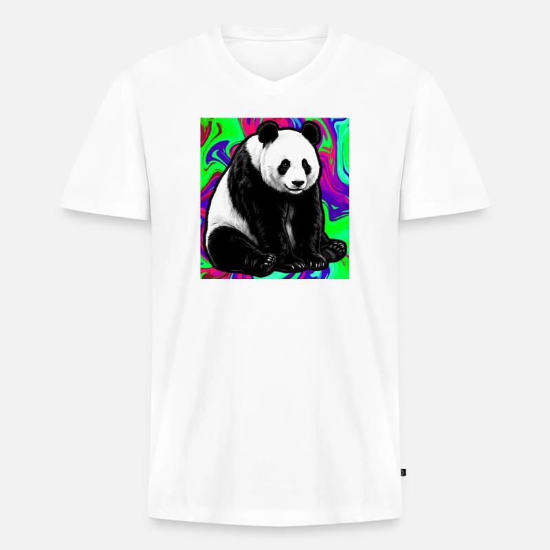 Panda - Männer Premium Bio T-Shirt mit V-Ausschnitt - Weiß