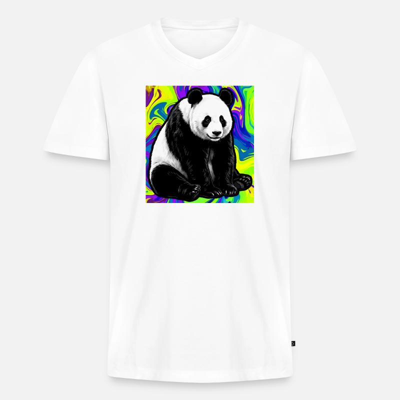 Panda - Männer Premium Bio T-Shirt mit V-Ausschnitt - Weiß