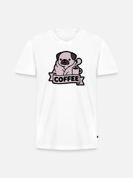 Mops Kaffee Morgenmuffel Banner - Männer Premium Bio T-Shirt mit V-Ausschnitt - Weiß