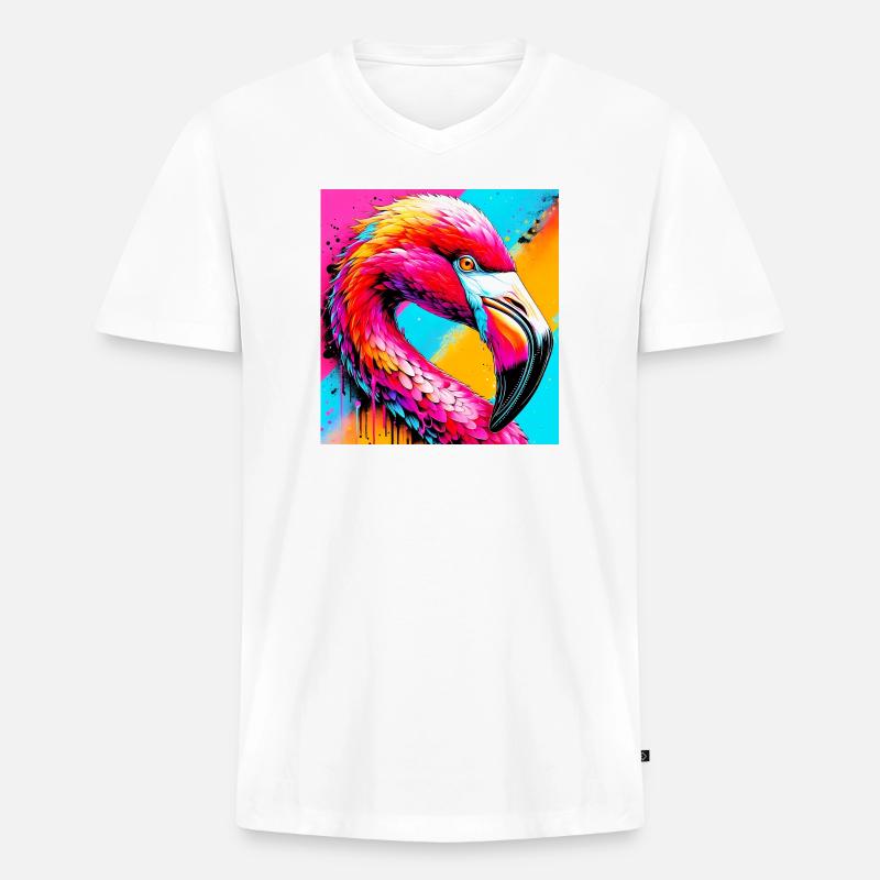 Flamingo - Männer Premium Bio T-Shirt mit V-Ausschnitt - Weiß