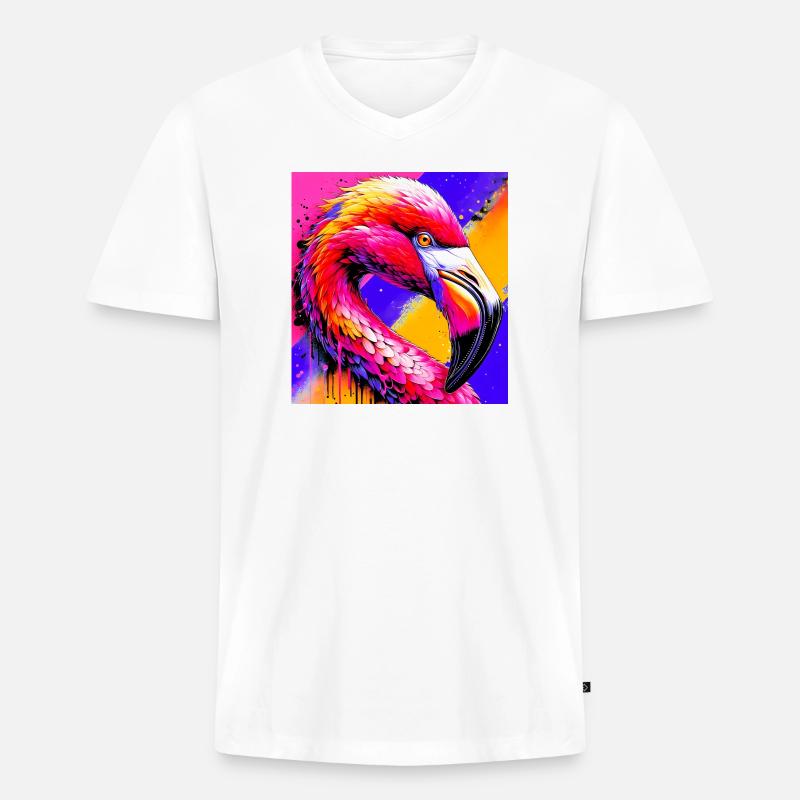 Flamingo - Männer Premium Bio T-Shirt mit V-Ausschnitt - Weiß