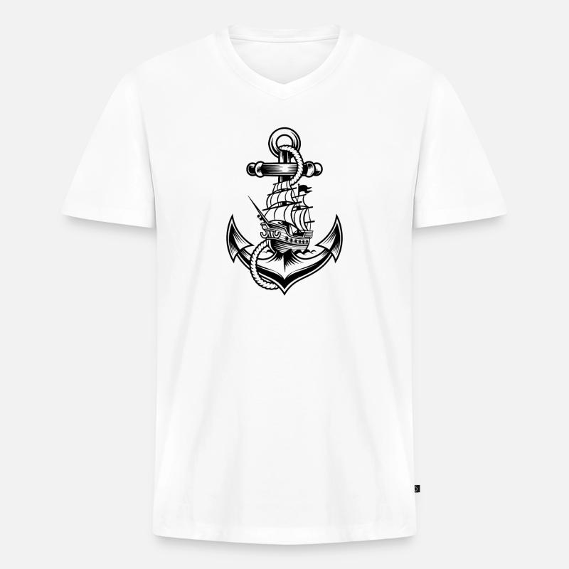 Maritimes Anker Motiv Mit Historischem - Männer Premium Bio T-Shirt mit V-Ausschnitt - Weiß