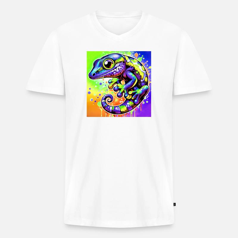 Gecko - Männer Premium Bio T-Shirt mit V-Ausschnitt - Weiß