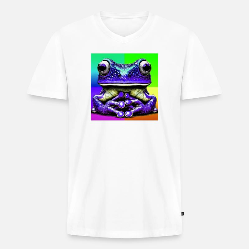 Frosch - Männer Premium Bio T-Shirt mit V-Ausschnitt - Weiß