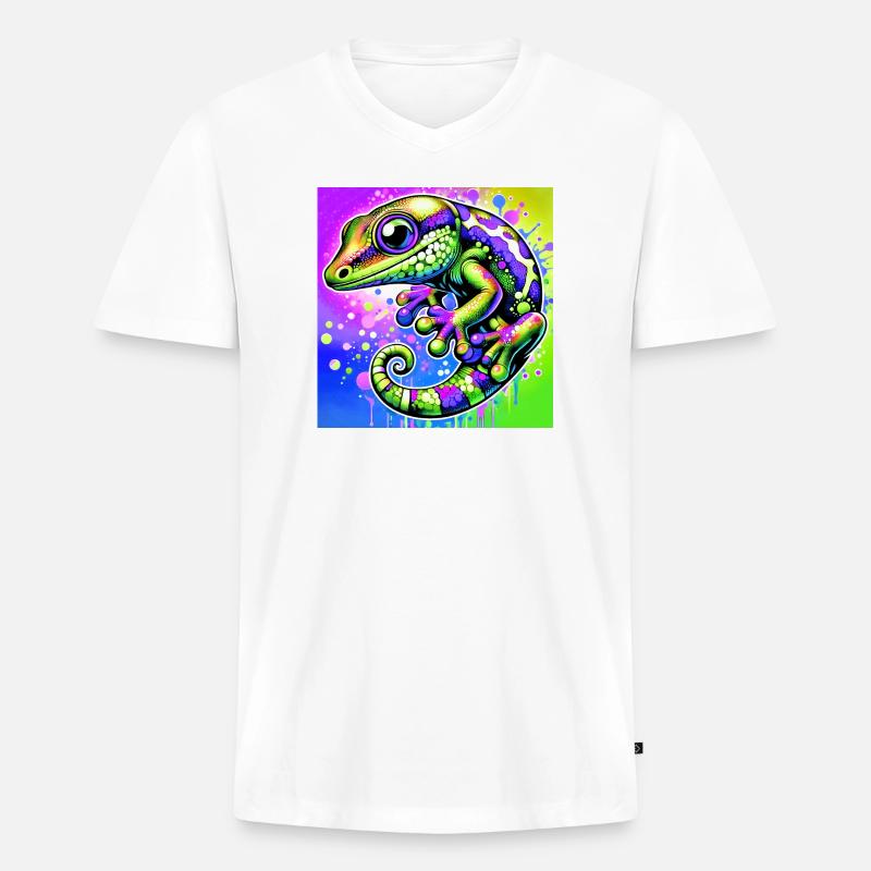 Gecko - Männer Premium Bio T-Shirt mit V-Ausschnitt - Weiß